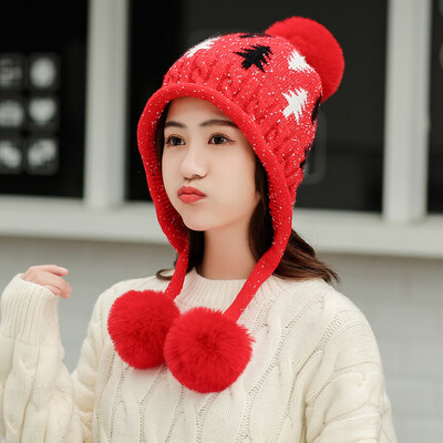 

Tailored Women Winter Warm Leaf Cap 3 Ball Baggy Knit Crochet Beanie Hat Ski Cap