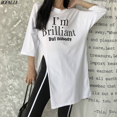 

Womens Three Quarter Sleeve O-Neck High Waist Letter Print Top And Ankle-Length Striped Pants 2 Pieces Set