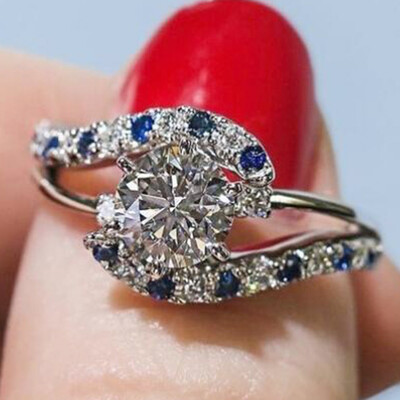 

Sterling Silver Blue Sapphire Diamond Ring Women Jewelry