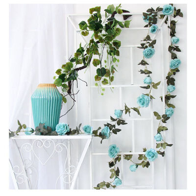 

2M Artificial Rose Flower Fake Hanging Decorative Roses Vine Plants Upstairs Artificials Flowers Wedding Wall Decoration