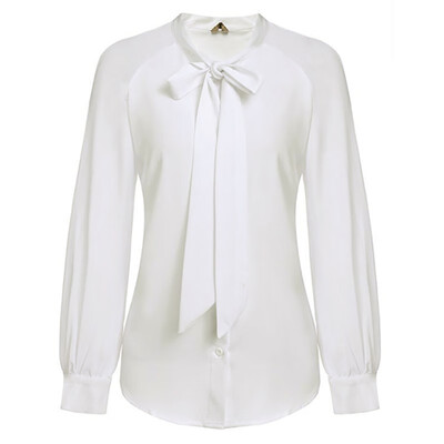 

Elegant Women Blouses Autumn Long Sleeve White Blouse Office Ladies Bow Lace Up Chiffon Blouse Tops Blusas Femininas