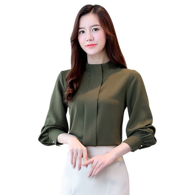 

Womens Blouse 2018 Summer Shirt Top Shirts Chiffon Blouse Lantern Sleeve Elegant Female Office Green Black Shirt