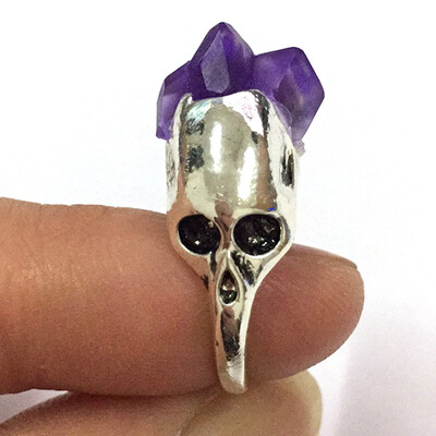 

Trendy Men Womens Natural Stone Skull Ring With Purple Gem Fashion Haloween Accessories