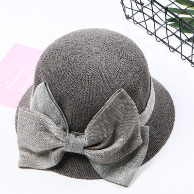 

Womens Hat in Summer Korean Garden Bow Hat UV Sun Hat Basin Hat Foldable Cotton Hemp Fisherman Hat