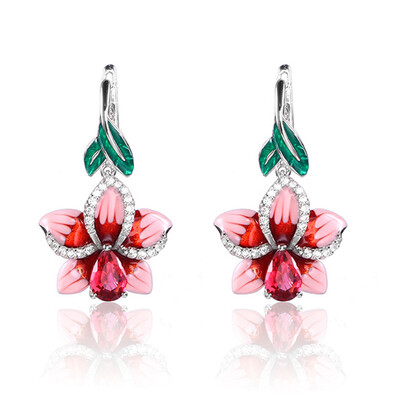 

Silver Earrings For Women Genuine 925 Sterling Silver Purple Flower Butterfly Earrings Fashion Jewelry Handmade Enamel