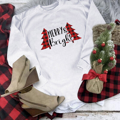 

Tailored Women Printing Christmas tree Round Neck Long Sleeve Casual Blouse Sweatshirt