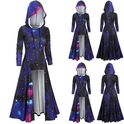 

Tailored Fashion Womens Plus SizeLong Sleeve Hooded Spiral Tie Print High Blouse Topa