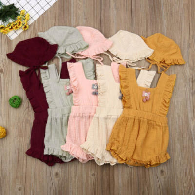 

UK Newborn Kids Baby Girls Summer Clothes Cotton Jumpsuit Romper Solid Bodysuit