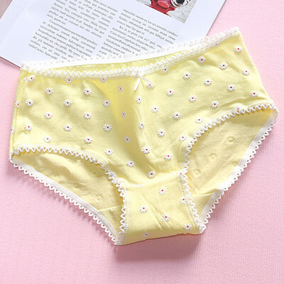 

Women Mid Rise Seamless Cotton Underwear Briefs Floral Print Lace Splicing Waistband Panties