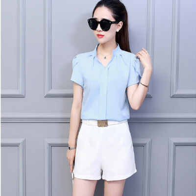 

White Shirt Female Short Sleeve Shirt Fashion Bodycon Leisure Chiffon Blouse Tops