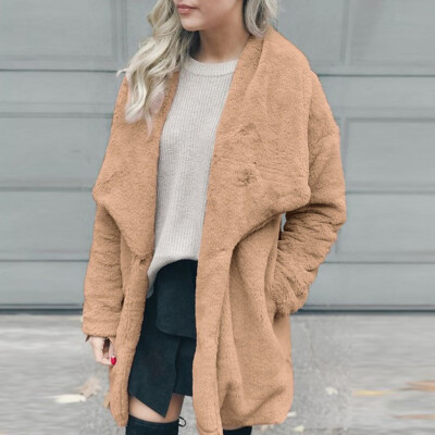 

Tailored Womens Casual Jacket Winter Warm Outwear Plush Lady Pocket Long Outercoat Coat