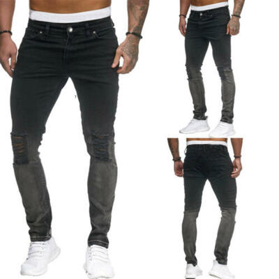 

Mens Ripped Skinny Biker Jeans Destroyed Frayed Slim Fit Denim Pants Trousers