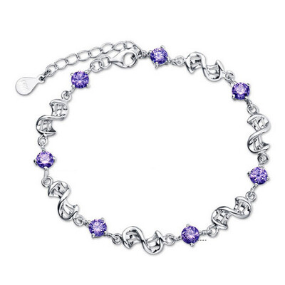 

Hot Fashion 2019 Women Fashion 925 Sterling Silver Bracelet Purple Crystal Silver Bracelet Gifts