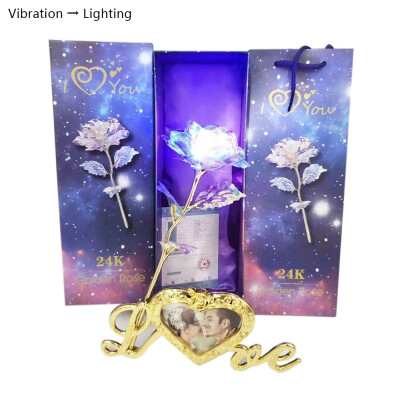 

24K Foil Plated Rose Valentines Day Creative Gift Gold Rose With Photo Frame Lasts Forever Love Wedding Decor Lighting Rose