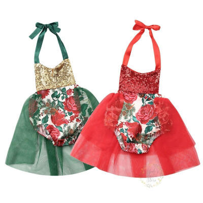 

New Infant Sequin Christmas Outfit Girl Baby First Xmas Party Romper Tutu Dress Clothes