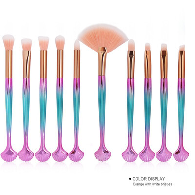 

10pcs Tool Shell Makeup Brushes Set Soft Eyes Shadow Brow Blush Lip Concealer Fan Cosmetic Make Up Brush Kit