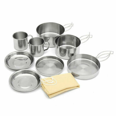 

9 Pcs Stainless Steel Camping Cookware Cooking Picnic Bowl Pot Pan Set Outdoor