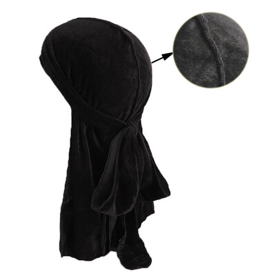

Unisex Velvet Durag Beanie Hair Loss Long Tail Muslim Turban Hijab Cap Chemo Hats 12 Colors