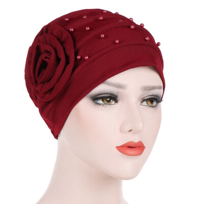 

Muslim Women Beading Flower Turban Hijab Beanie Hat Chemo Cap Head Wrap For Hair Loss Head Scarf