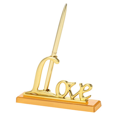 

Wedding Signing Pen with "Love" Holder Wedding Signature Pen Set Decoration Supplies for Guest Book--Gold