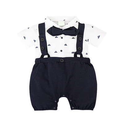 

Fashion Baby Rompers Gentleman Strap Design Short Sleeve Rompers Kids Boys Jumpsuit with Bowknot Newborn Clothes