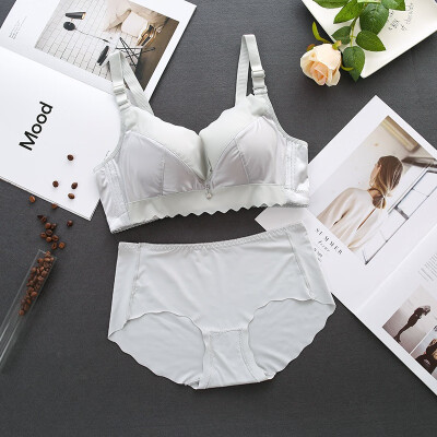 

Ruffled Bra Ice Silk Briefs Underwear Sets Gathered No Steel Ring Bra Set Solid Color Bras