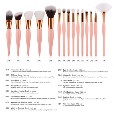 

81215Pcs Nylon Hair Wood Handle Base Powder Eye Shadow Concealer Pink Make Up Brush Professional S3