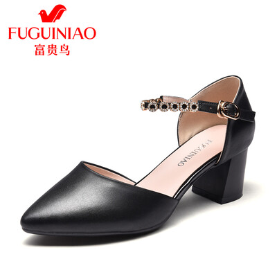 

Fugui bird FUGUINIAO single shoes womens shoes ladies thick with wild thick with pearl buckle with sweet pointed shallow mouth K99D533C black 39