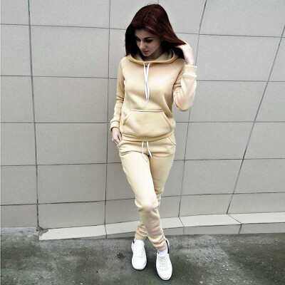 

2Pcs Women Tracksuit Hoodies Sweatshirt Pant Set Lady Sportwear Suit Plus Size