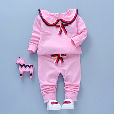 

Children Girls Spring Autumn Cotton Long Sleeve Top Turndown Collar Two-piece Water Military Uniform Suit