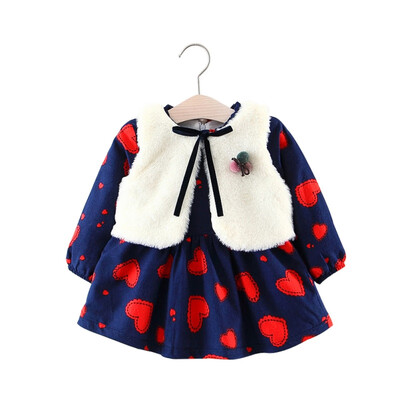 

Girls Plus Velvet DressVest 2pcs Suit Baby Girls Princess DressVest Set Autumn New Long-sleeved Dress Birthday Party 0-48M