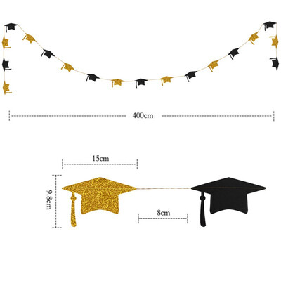 

18Pcs 4M Black Gold Glitter Graduation Bachelor Hat Banner Decoration Flag for School Graduation Celebration