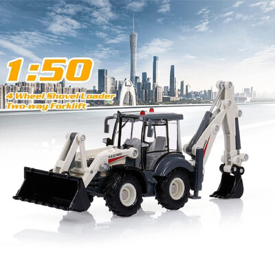 

Alloy Diecast Excavator 150 4 Wheel Shovel Loader Two-way Forklift Bulldozer Backhoe Loader Truck Model For Kids Gift Toys