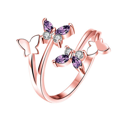 

Funny Butterfly Lady Ring Micro Inlay Adjustable White Ring Rose Gold Diamond Open Ring