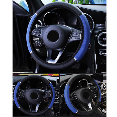 

2019 Leather Car Steering Wheel Cover Anti-slip Protector 37-38cm Blueblack Hot