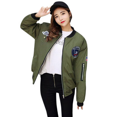 

Women Embroidered Long Sleeved Clothing Patch Classic Biker Bomber Female Jacket Autumn Zipper Cardigan Baseball Woman Uniform