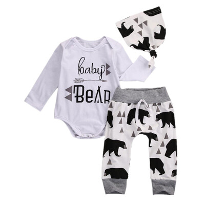

3PCSSet 0-2Y Baby Long-sleeved JumpsuitPantsHat Boys Girls Animal Print Pattern 3 Piece Coveralls Infant Clothing
