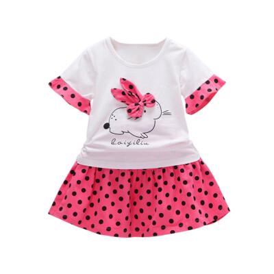 

Baby Girls Clothes Casual Summer Cartoon Rabbit Printed Tops Blouse Short Skirts Suits Toddler Costume Set