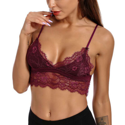 

Fashion Bras For Women Sexy Lace Sling Bralette Vest Thin Underwear Solid Color Lace Jacquard Deep V Lingerie Seamless Bra