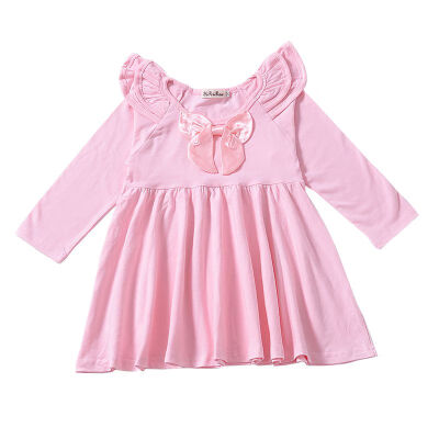 

Pink Long Spring Sleeve Baby Girls Dress For Girl 2-5T Toddler Dresses Kids Sweet Clothings Vestido