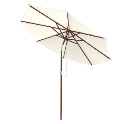 

9ft Wood Patio Umbrella Outdoor Market Table Umbrella 8 Ribs Sunbrella with Tilt Backyard Garden Parasol White