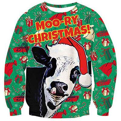 

Winter Hoodies Funny Milk Cow Women Digital Christmas 3D Printed Couple Sweaters Round Neck Pullover Long Sleeve Loose Tops