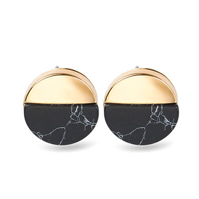 

Retro Circular Triangular Square Half Edge Pine Stone Marble Earrings Simple Geometric Stud Earrings