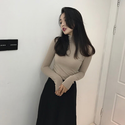 

Autumn New Novel Chic Slim Solid Color T-shirt Fashion Trend Long-sleeved Turtleneck Women Bottoming Top