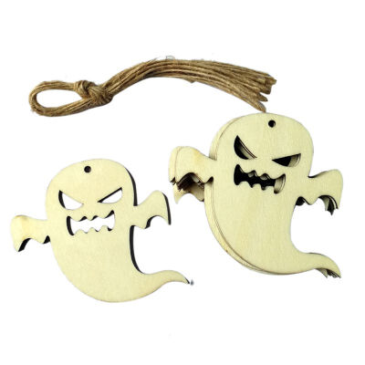 

10 pcs Halloween Wood Chip Tree Ornaments Halloween Hanging Pendant Party Halloween Decoration Board Game Arts Crafts Gifts