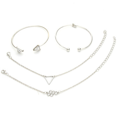 

Silver Color Honeycomb Stone Bracelet Set For Women Triangle Geometric Adjustable Bracelet Bangles