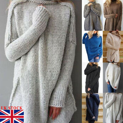 

Women Cowl Neck Loose Long Sleeve Fall Winter Oversize Sweater Jumper Shirt Tops