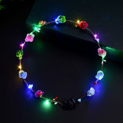 

Hot Party Crown Flower Headband LED Light Up Hair Wreath Hairband Garlands Women Halloween Christmas Glowing Wreath