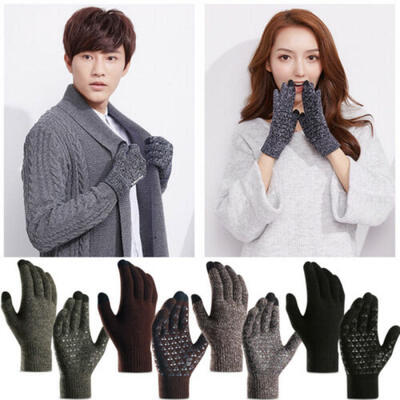 

Men Women Winter Warm Kint Full Finger Fleece Lined Touch Screen Thermal Gloves
