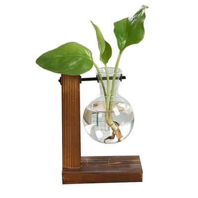 

Simple Creative Hydroponic Wood Frame Small Vase Retro Vase Simple Indoor Vase Flower Pot with Wooden Tray Home Decor